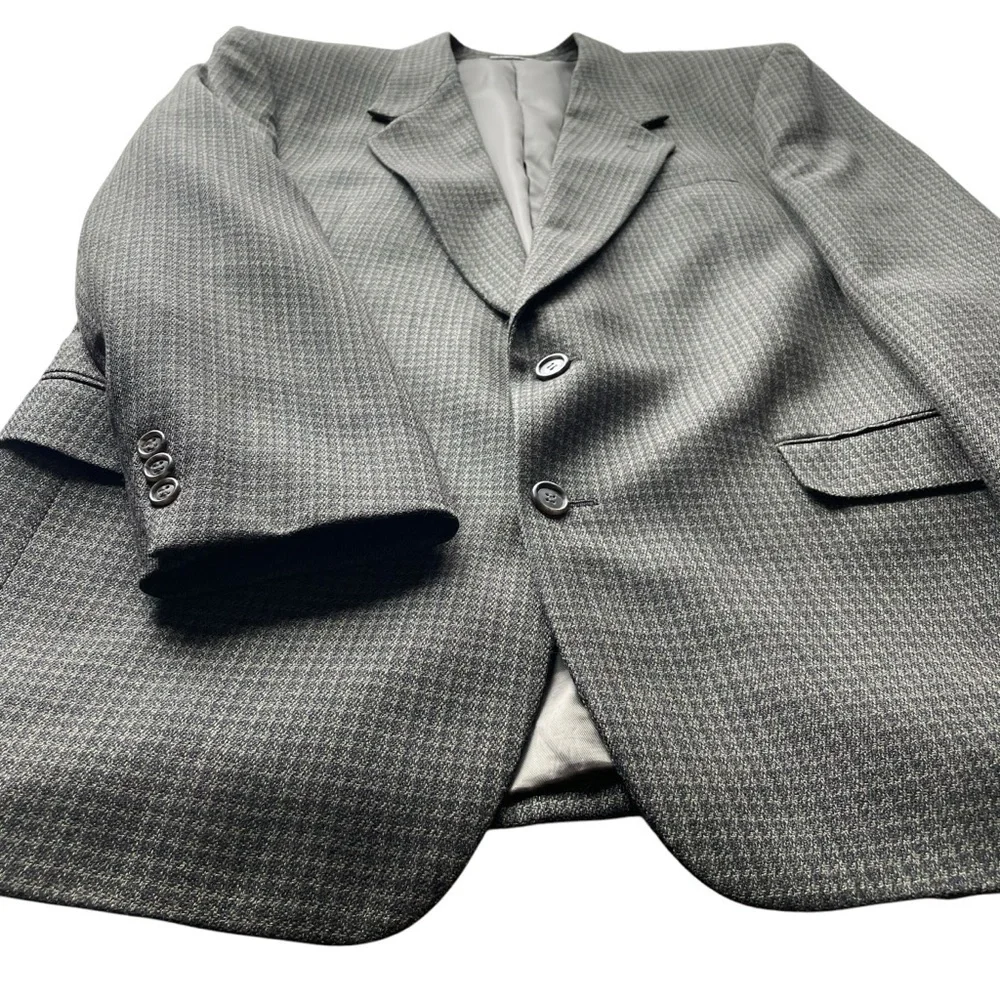 Joseph Feiss Tweed Wool Suit Blazer Jacket Brown Size 44L Check NWOT Menswear
